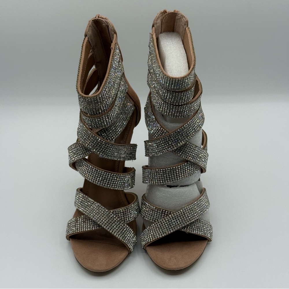 Steve Madden Malika Nude Rhinestone Strappy Heels Open Toe Sandals Size 6.5 US - Picture 3 of 12